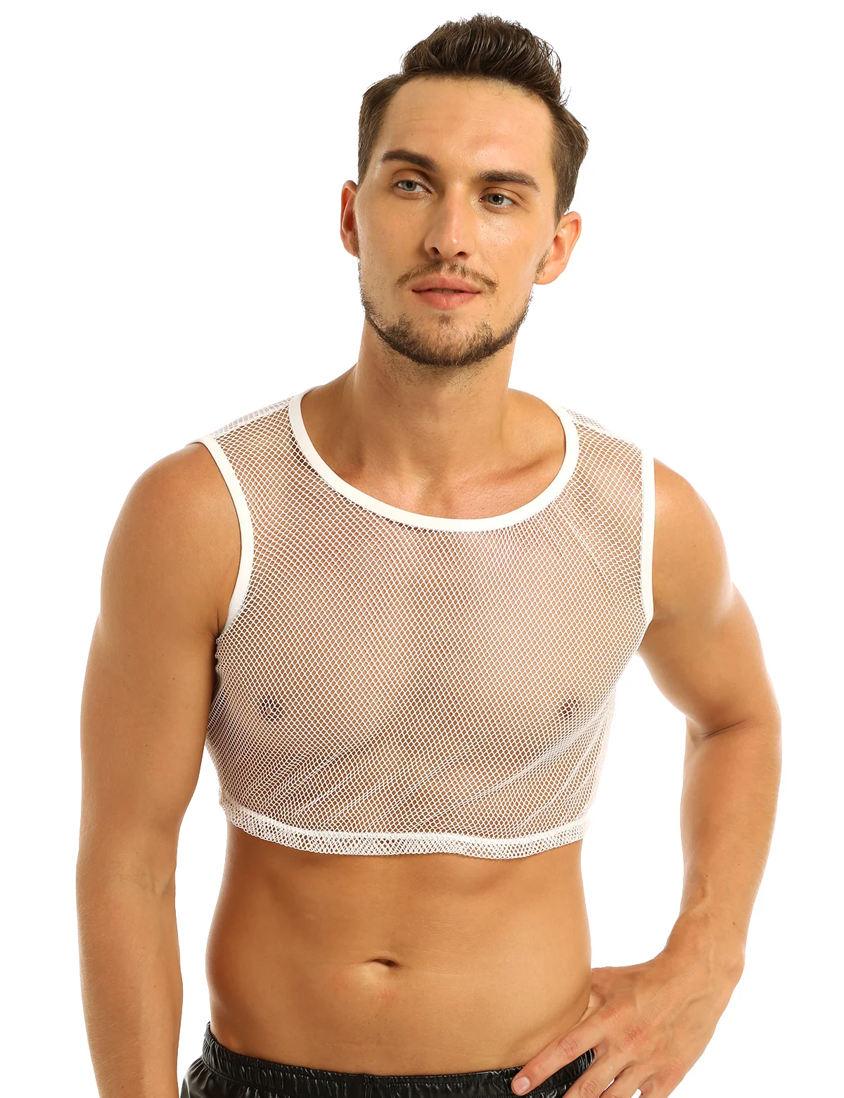 Hot Men T Shirts Transparent Mesh See Through Tops Tees Sexy Man Tshirt V Neck Singlet Gay Male Casual Clothes T-shirt Clothing