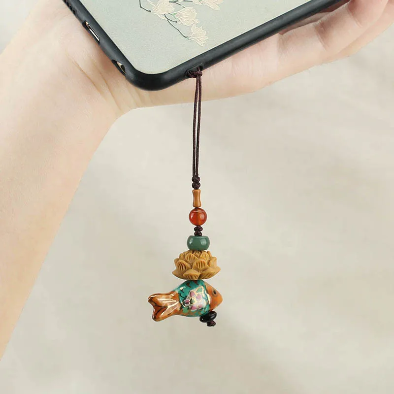 

DIY accessories Literary and artistic national style Cloisonne ceramic small fish mobile phone chain pendant creative anti-lost