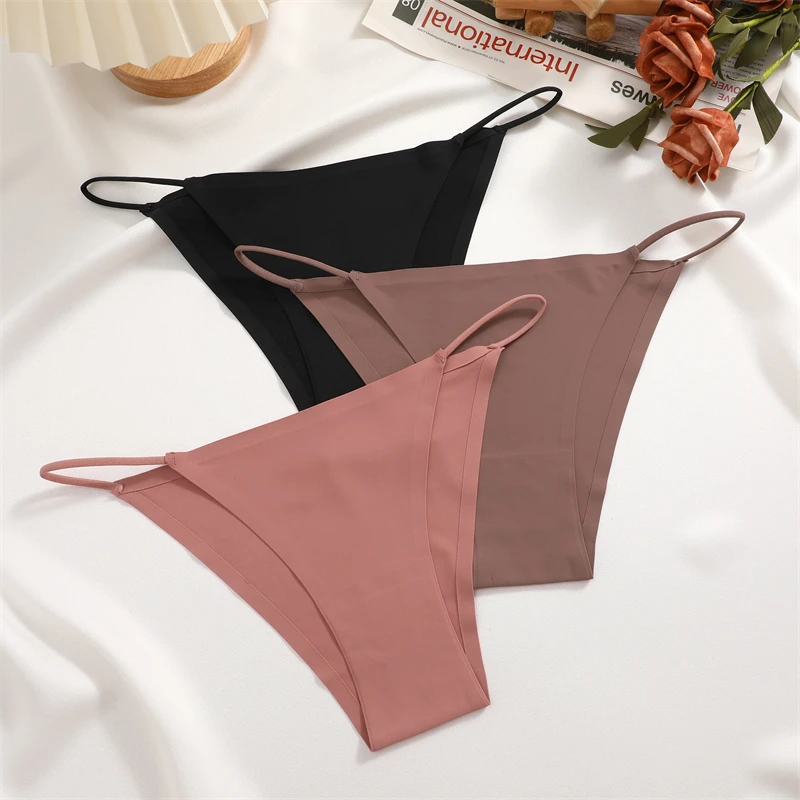 FINETOO 3PCS Seamless Panties Women Low Waist Briefs Sexy Stretch Bikini Underwear Ladies Comfortable Stretch G-string T-back