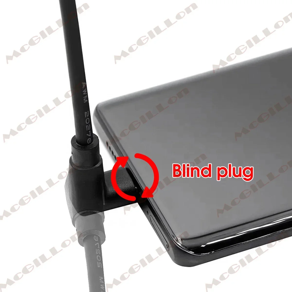 McGiLLon Double Elbow USB A To Type-C Data Cable Up and Down Left and Right Side Bend 90 Degree Angle Car Phone Charging Cable