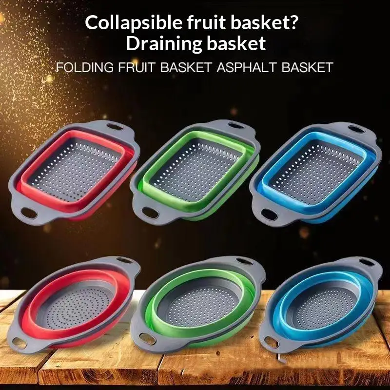 Silicone Folding Drainer Basket Fruit Vegetable Foldable Colander Kitchen Strainer For Food Pasta Kitchenware Drain Device