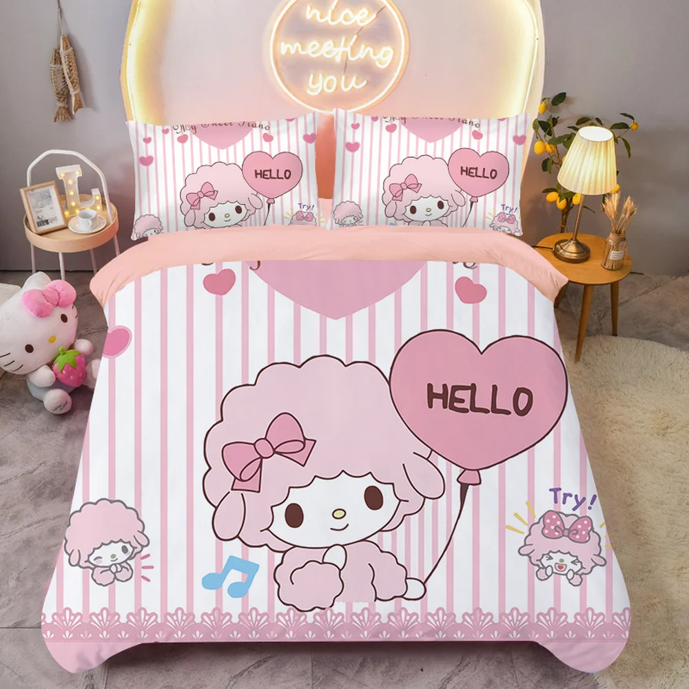 

Cute Cartoon Pink Little Lamb Pattern Duvet Cover Home Digital Print Polyester Quilt Cover with Pillowcase for Girls Kids Gifts