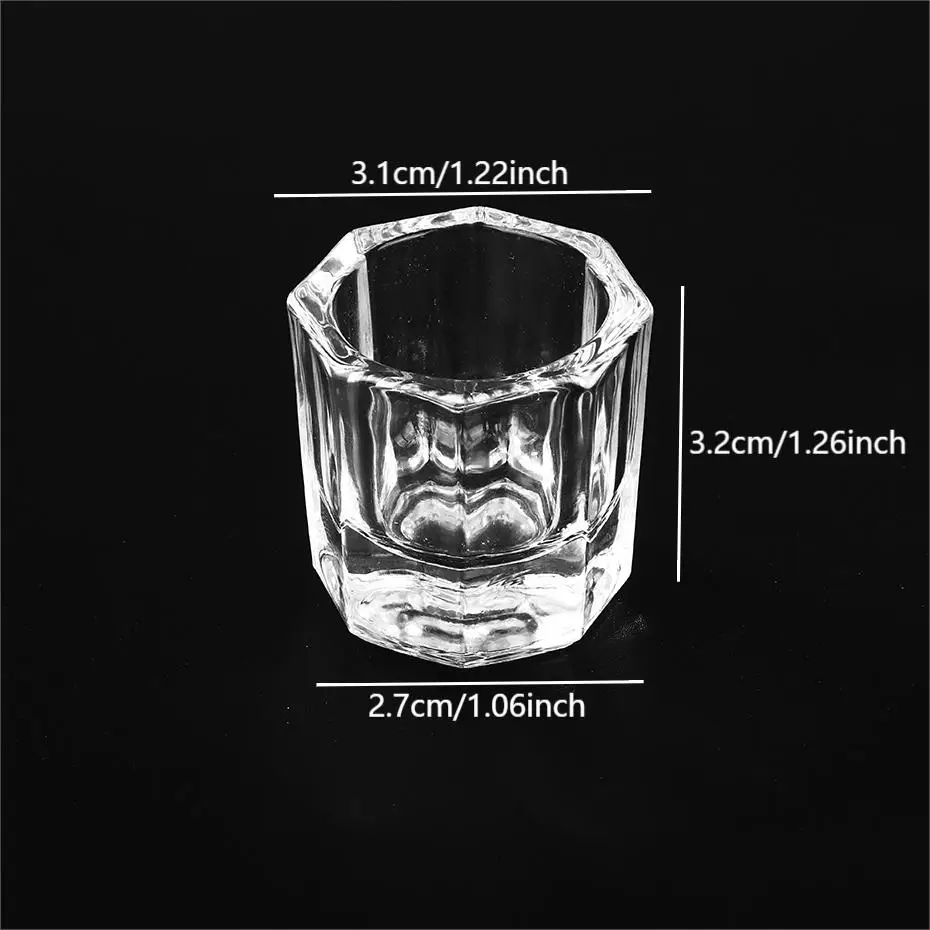 1PC Crystal Glass Clear Acrylic Small Octagonal Powder Liquid Nail Cup Dappen Dish Lid Bowl Cup Holder Equipment Nail Tools