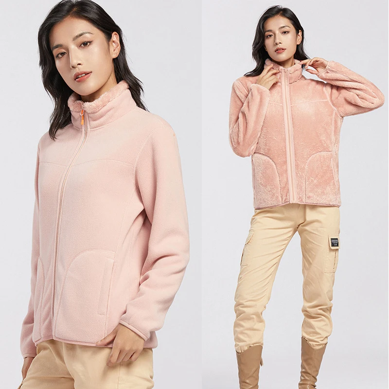 New Solid Double-sided Wear Coral Velvet Jacket Women Casual Basic Coat Outerwear Streetwear Veste Femme Fashion Clothes Couple