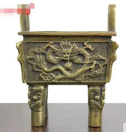 Pure copper   tripod brass dragon pattern Ding Huang   Ding handicraft ornaments