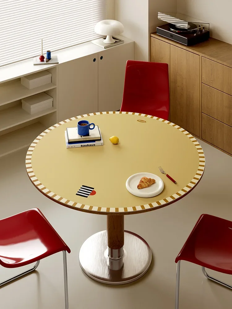 

Modern simple spring and summer coffee leather round table mat, dirt-resistant, waterproof, oil-proof, scratch-proof and easy