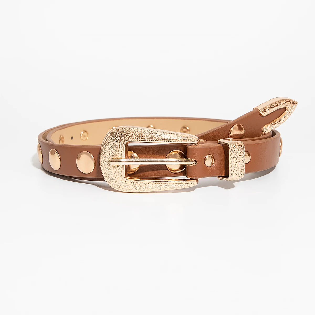 1pc women's vintage Western-style brown belt, with a golden buckle, decorated on a denim dress, suitable for casual outings