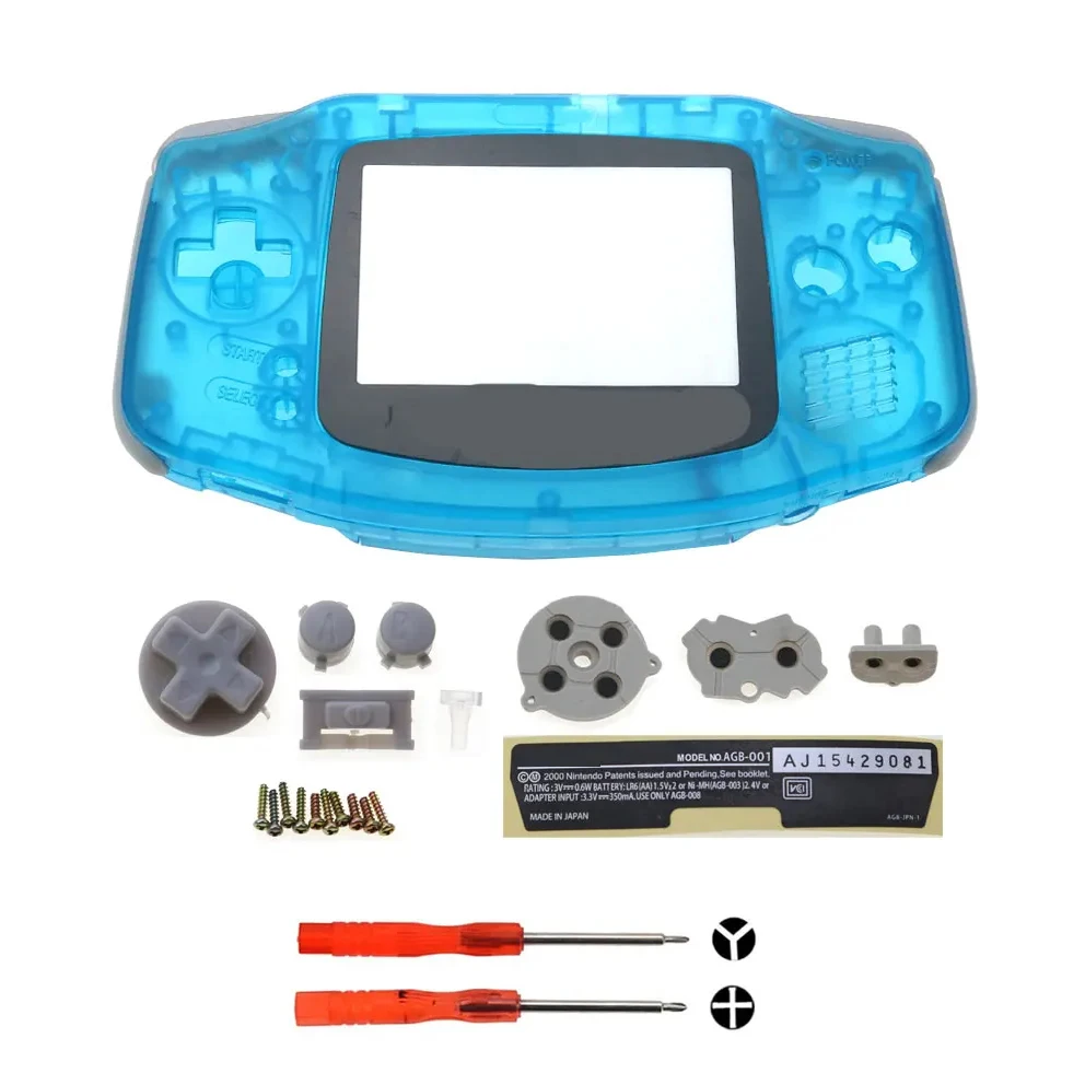 JCD Link 2 Housing Shell Case Cover + Screen Lens Protector + Stick Label for Gameboy Advance GBA Console + Screwdrivers