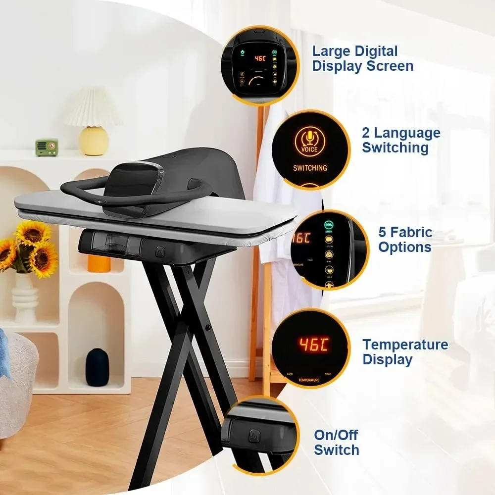 مكبس مكواة بخار مع شاشة LED تعمل باللمس، مكبس بخار 1800 وات مع 5 لغة إعدادات للنسيج