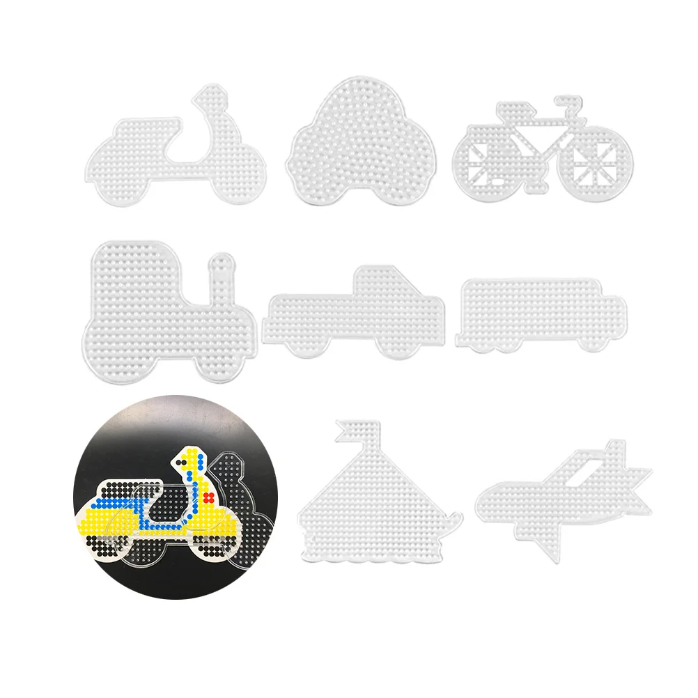 8-teilige Perlenvorlagen für Kinder-DIY-Bastelaktivitäten – Traktor-Flugzeug-Motorrad-LKW-Bus-Muster zur Verbesserung