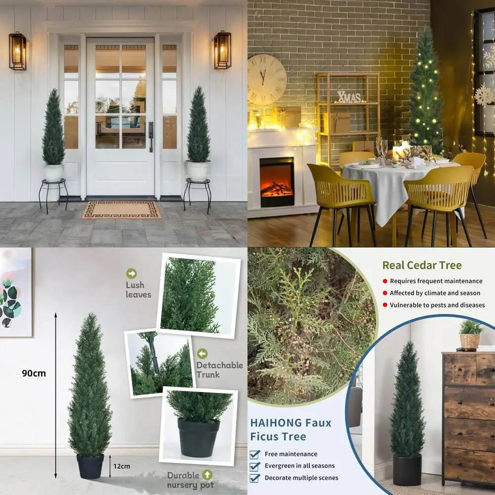 2 Set of 3ft Boxwood Topiary Trees - Potted Artificial Plants for Indoor Outdoor Garden Decor