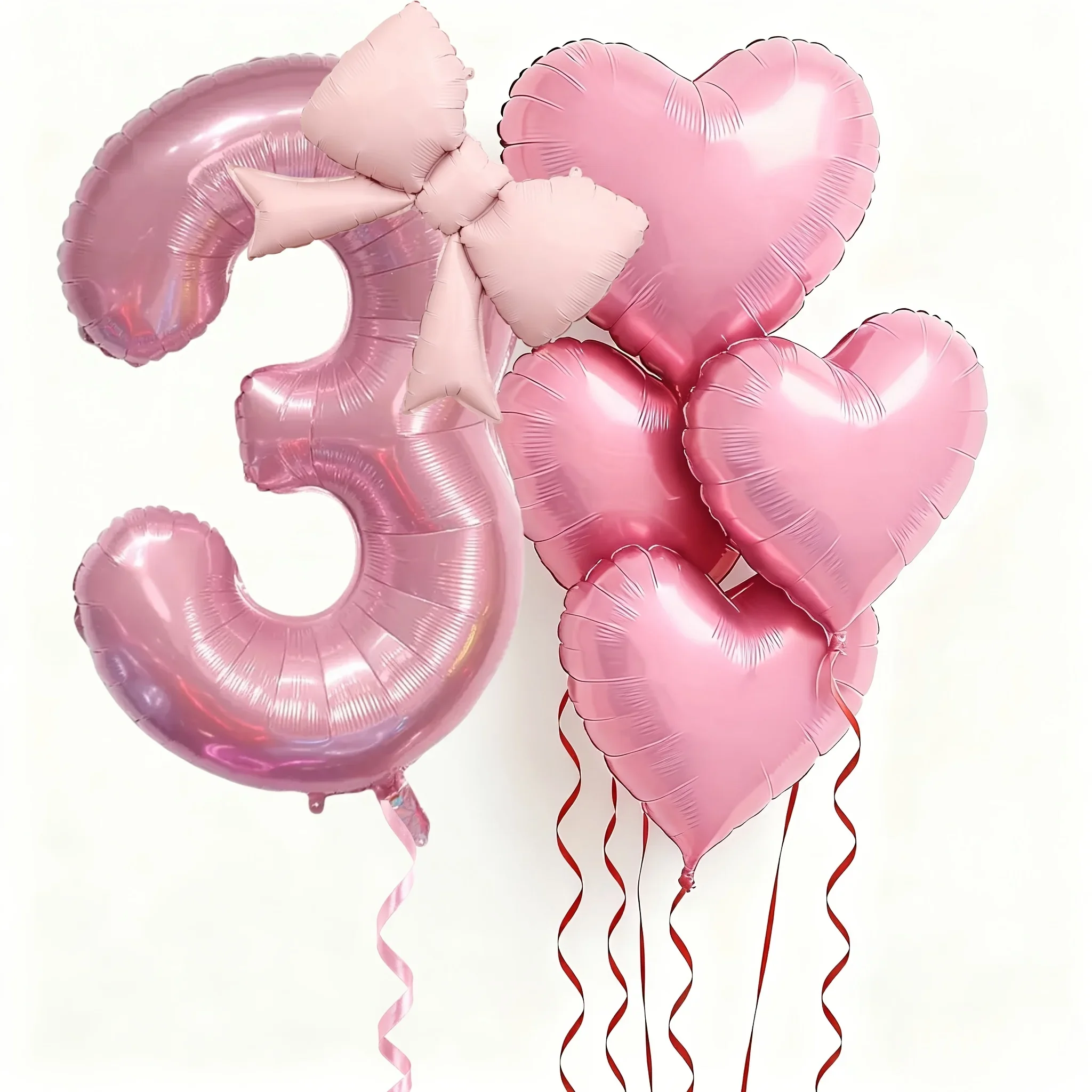 6 Stück rosa Schleifen-Herzballons, 40 Zoll, Nummer 0-9, Ballon, Geburtstagsdekoration für Erwachsene, Valentinstag, Jubiläumsfest – Detail 6