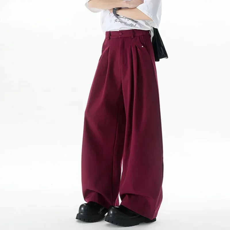 

Men's Suit Pants Fold Design Curved Knife Trendy New Korean Style Solid Color Causal Male Straight Leg Trousers 9W1HXS