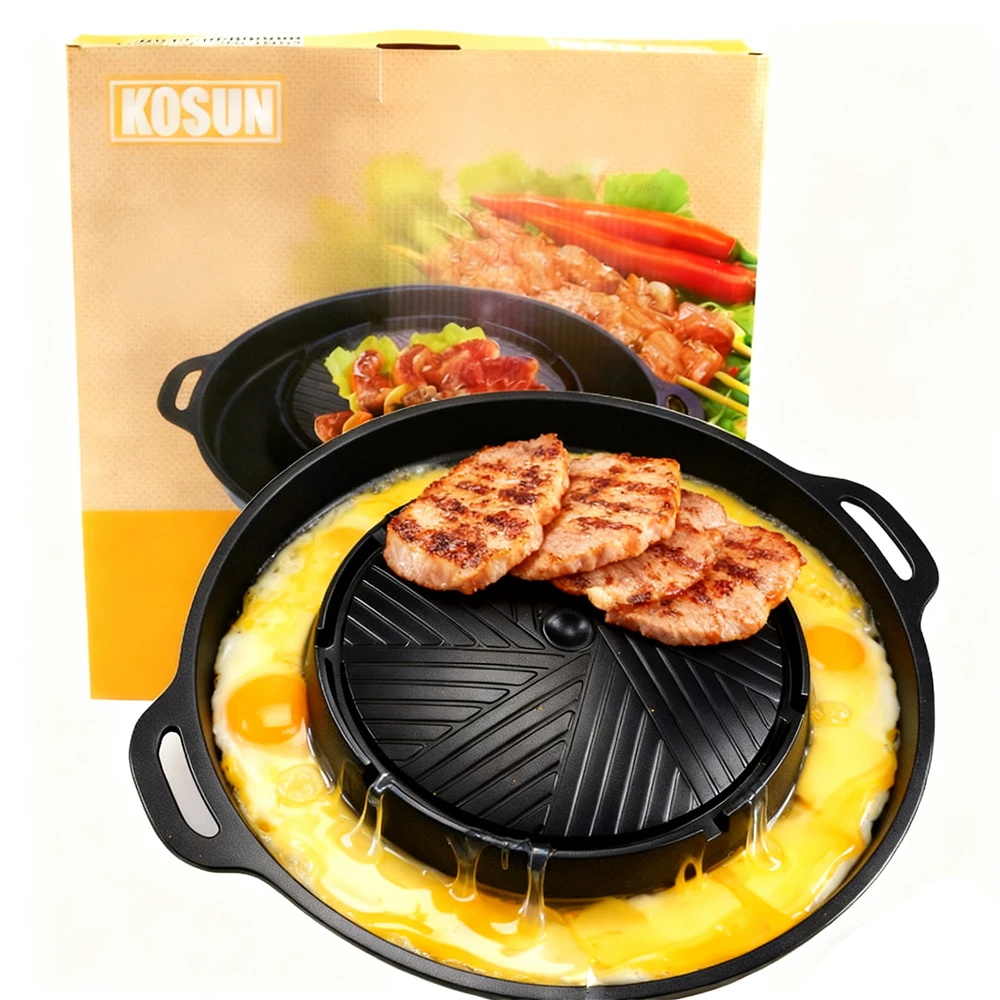 KOSUN-sartén para parrilla, bandeja antiadherente para barbacoa, huevo, queso, divisor redondo, placa para asar, carne, vaporera, cocina para estufa de Gas y Inducción