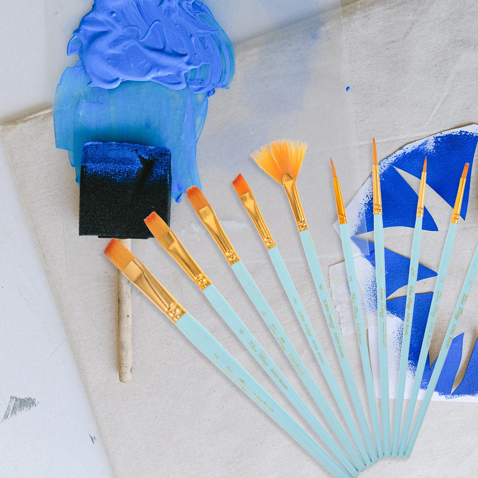 

Paint Brush Combination Set Brushes Watercolor Nylon Blue Wood Paintbrushes Child