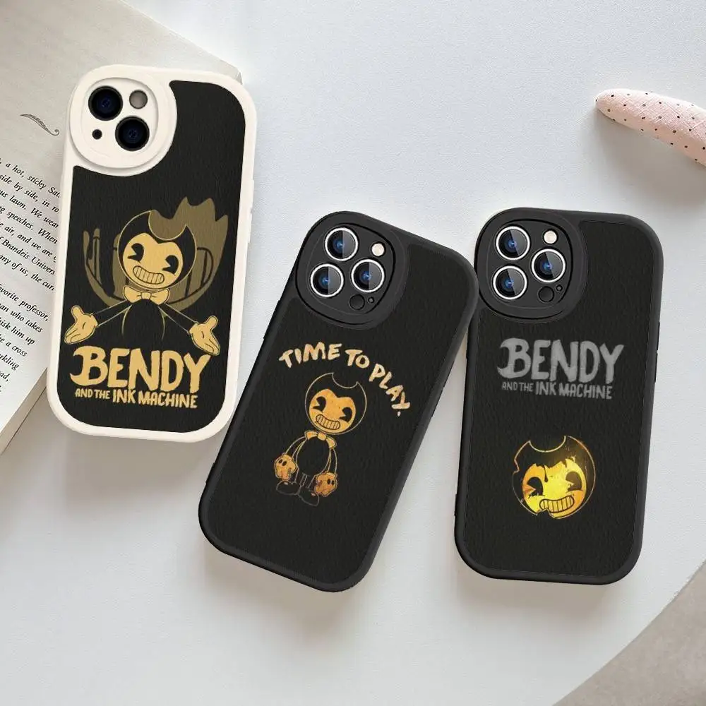 Funda de Teléfono con Diseño Clásico del Juego B-Bendy And The I-Ink M-Machine para iPhone 16 15 14 11 12 13 Pro Max Plus, Carcasa Trasera de Cuero