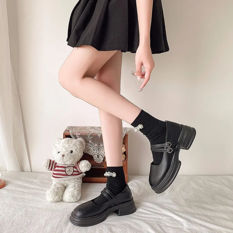 Nuove scarpe Mary Jane con plateau grosso per donna décolleté con cinturino alla caviglia con doppia fibbia in pelle verniciata scarpe Lolita