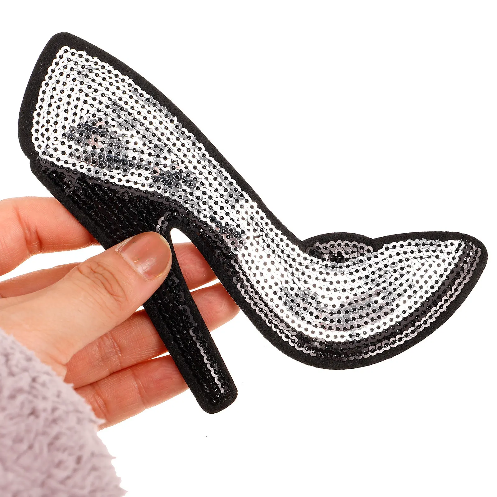 

5 пар нашивок из ткани с пайетками в форме туфель на высоком каблуке, аппликации для одежды, декоративные элементы для костюмов, вышитые нашивки для рукоделия