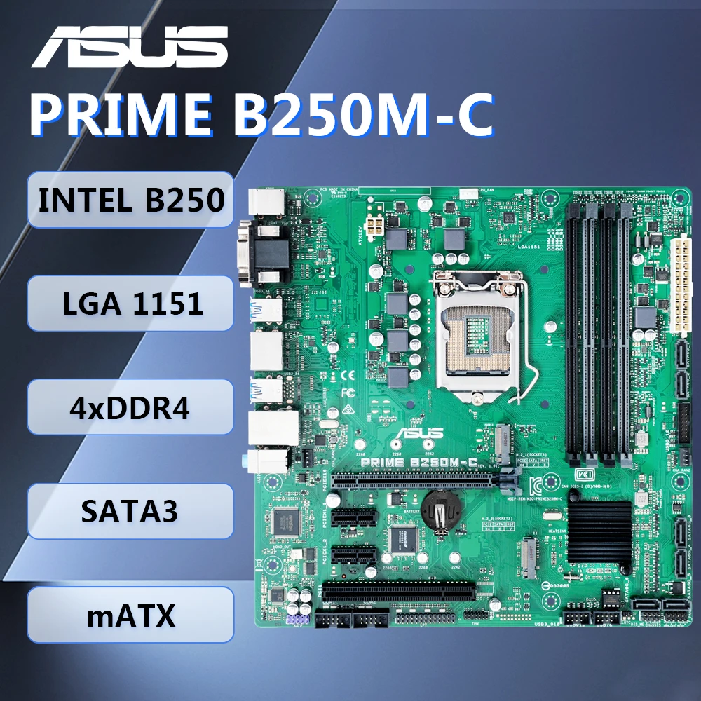 

ASUS PRIME B250M-C Motherboard mATX Intel B250 LGA1151 DDR4 HDMI DP DVI-D VGA for 6/7th Intel Core i7/ i5/ i3/Pentium/Celeron