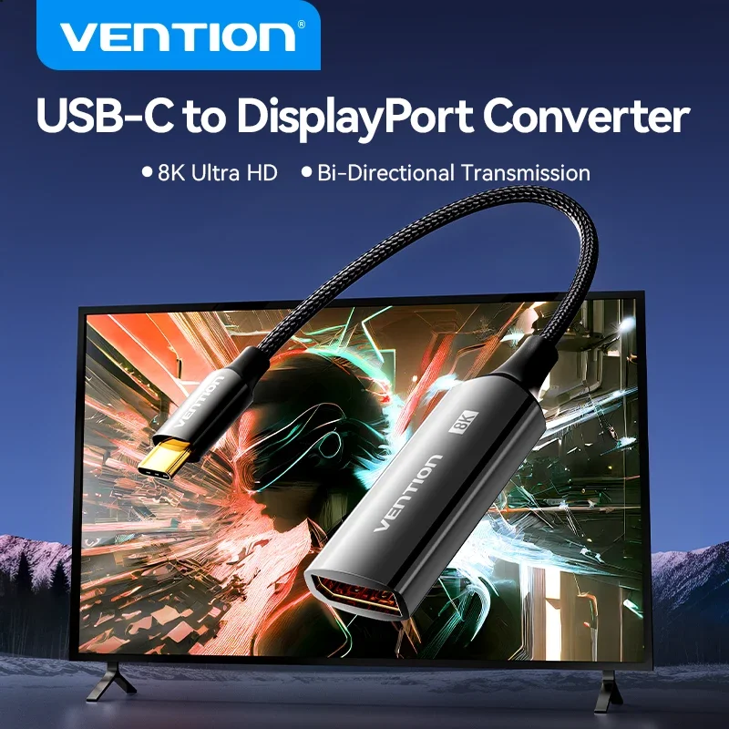 Vention 8K USB C to DisplayPort Cable USB Type C Male to DP Female Adapter for Phone Tablet Laptop Monitor Bi Directional USB-C