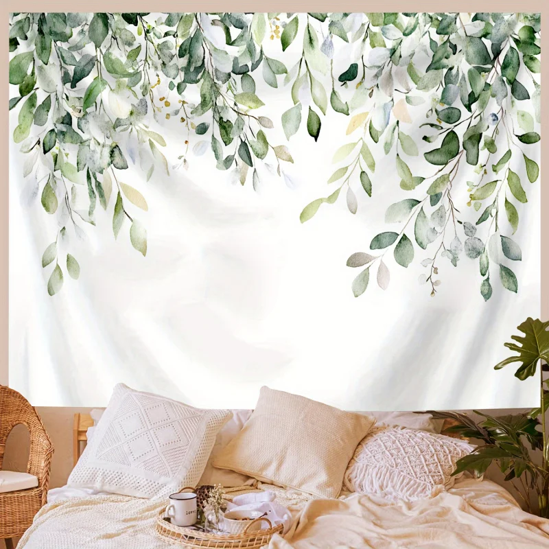 VIKAMA Wandteppich mit grünen Eukalyptusblättern, Aquarell-Motiv, florale Pflanzen, Wandbehang für Schlafzimmer, Wohnzimmer, Dekoration