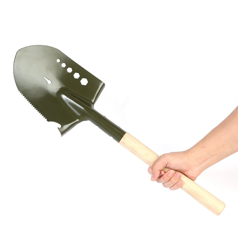 Military Portable Wooden Handle Engineer Shovel Camping Outdoor Multifunctional Iron Spatula Garden Tool