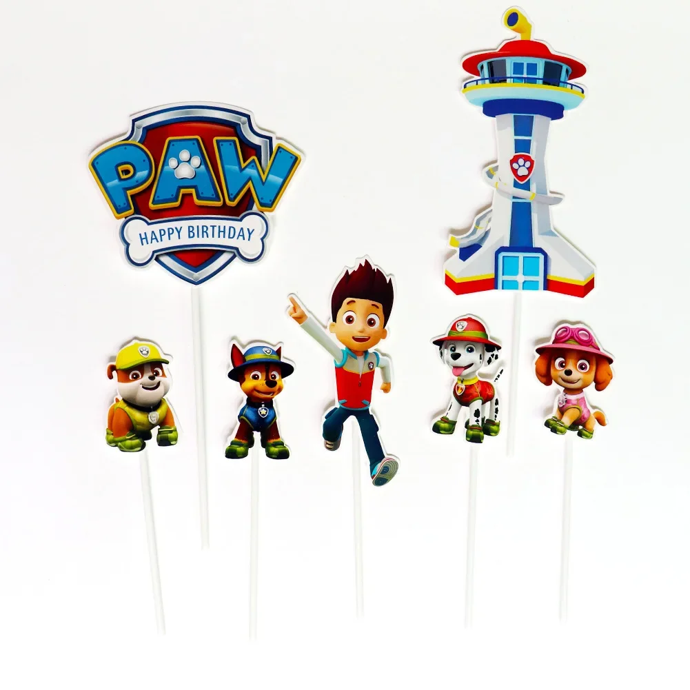 Paw Patrol Cartoon Cake Plant Flag Chase Marshall Skye Rubble Anime Peripherals Cute Decoration Children Birthday Supplies Gifts