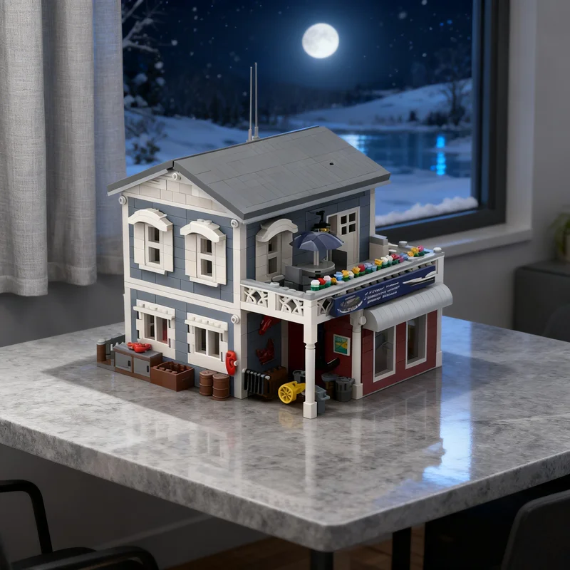 

3593 детали MOC: Модульная модель уличной сцены «Чартер и магазин для дайвинга», конструктор, игрушка, подарок, креативный коллекционный предмет для демонстрации, премиум-класс