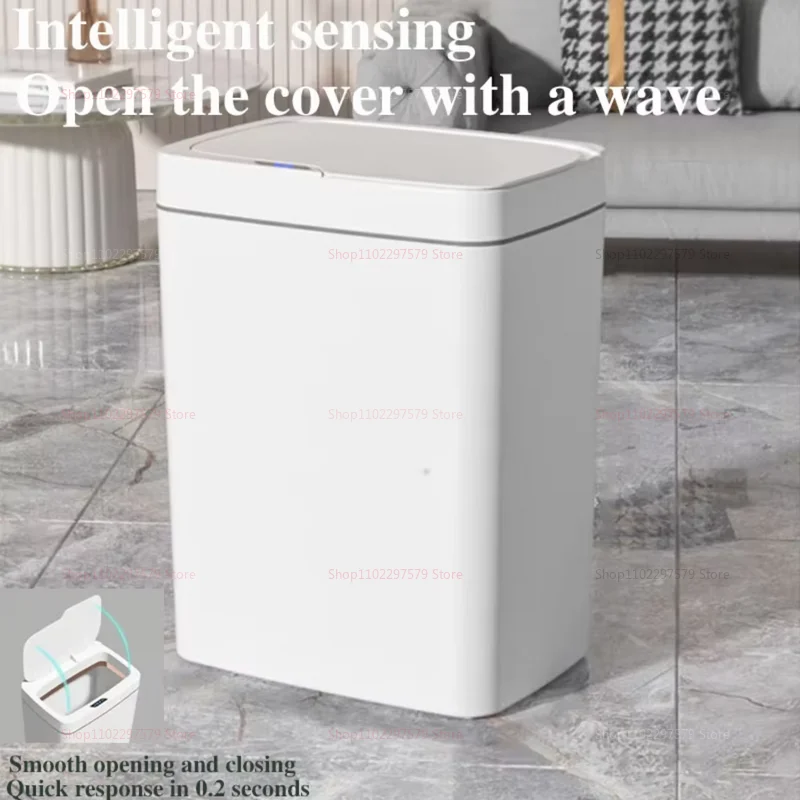 سلة مهملات الحمام الذكية سعة 15 لترًا، سلة مهملات ذات مستشعر ذكي ضيق غير متصل، سلة مهملات إلكترونية أوتوماتيكية للمنزل الذكي