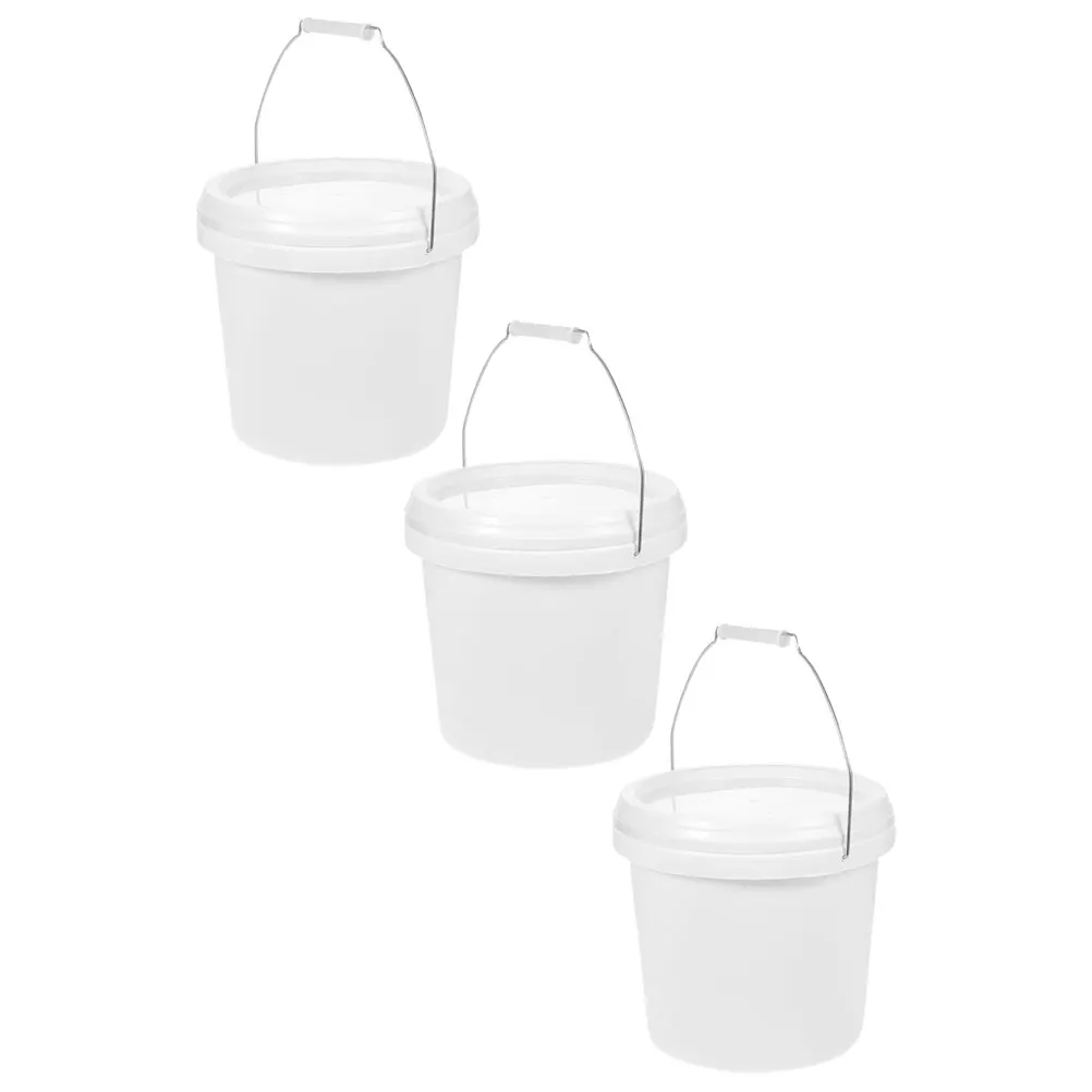 

3pcs 4L Round Bucket With Lid Pp Paint Storage Container Color Mixing Pigment Bucket Leakproof Handheld Multi-Functional For Art