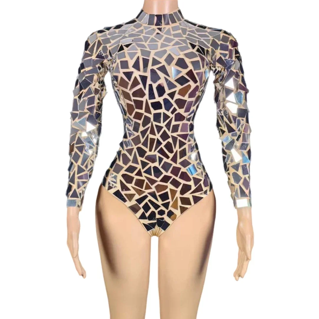 

Women Stunning Sequin Mirror Bodysuits Dancer Singer Costume Party Birthday Stage Performance Carnival Rave Festival Body Suits