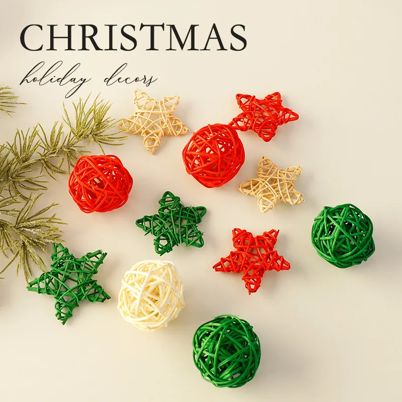 

6cm 6pcs-Home Decorative Balls Pentagram Rattan Craft Christmas Birthday Wedding Baby Shower Party DIY Ornament Decoraitons