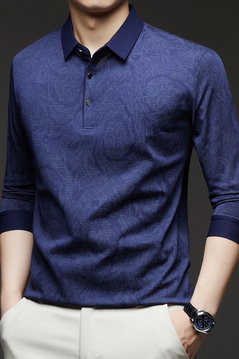 

Polo Shirt Men's 2025 Autumn New Item, Flip Collar Printed Top, Loose Casual Base T-shirt