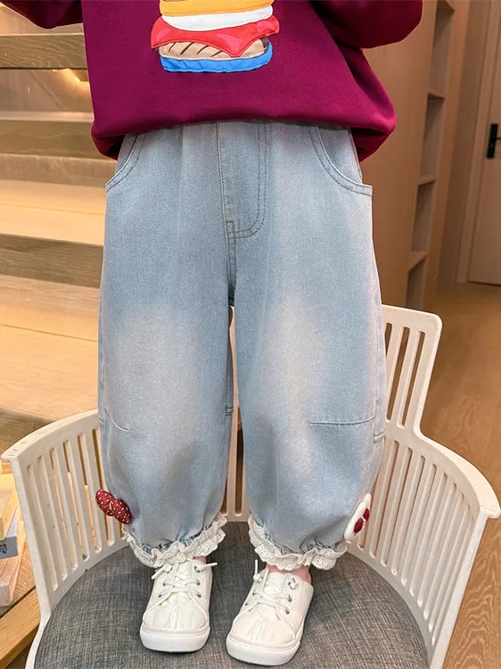 

Весна 2026: Новые джинсы для девочек, милые брюки-фонарики, детская одежда свободного кроя, тонкие, с обычной талией