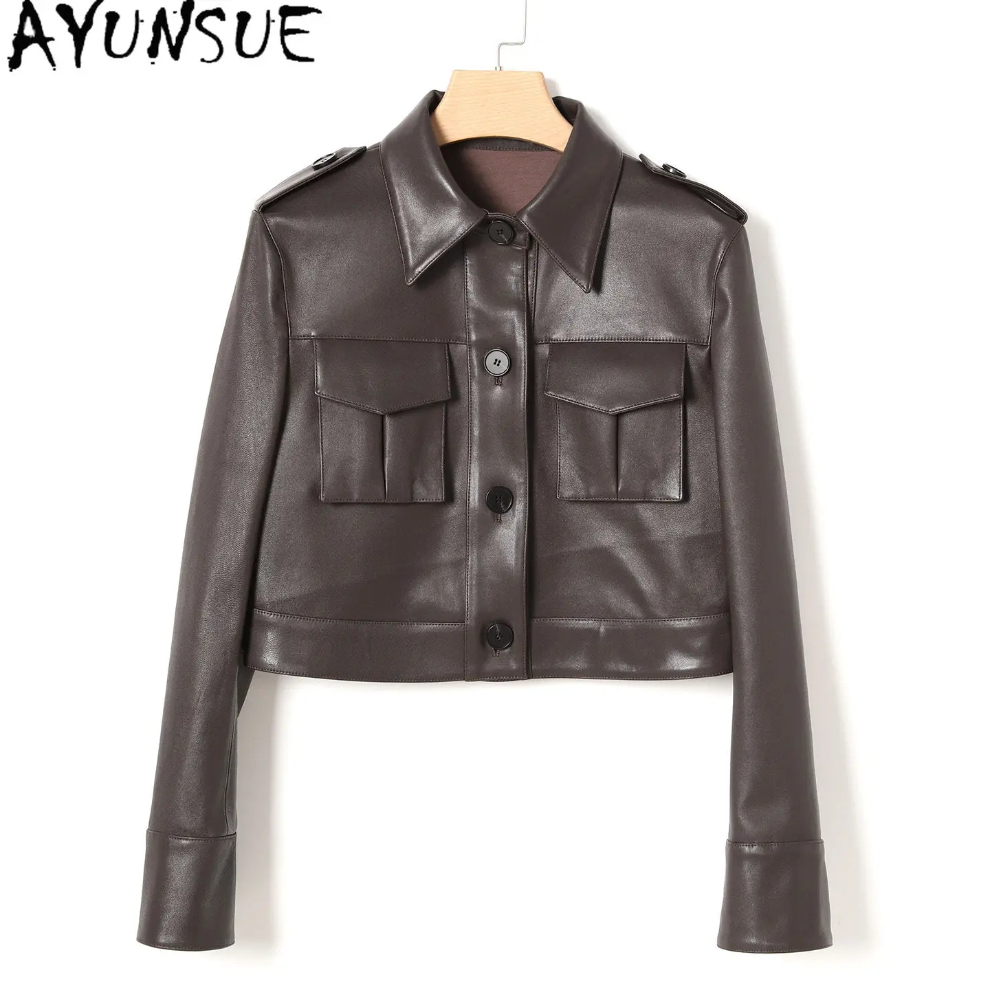 AYUNSUE Real Leather Jacket Woman Clothing Black Brown Genuine Sheepskin Coat Autumn Womens Coats Slim Fit Jaqueta De Couro