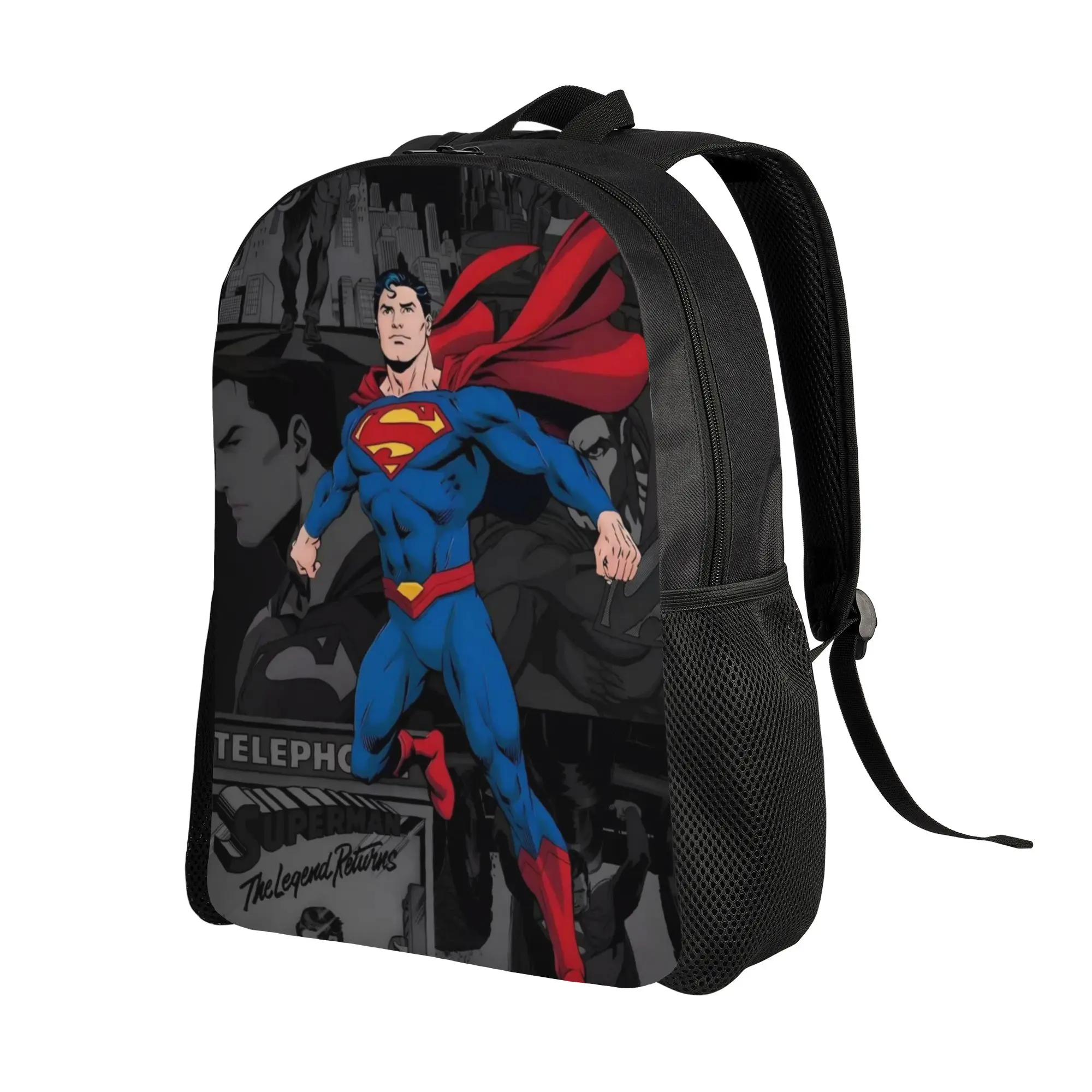 College Bag Back to school season Superman Flying Comic Strip Black White  Super Quality Backpack