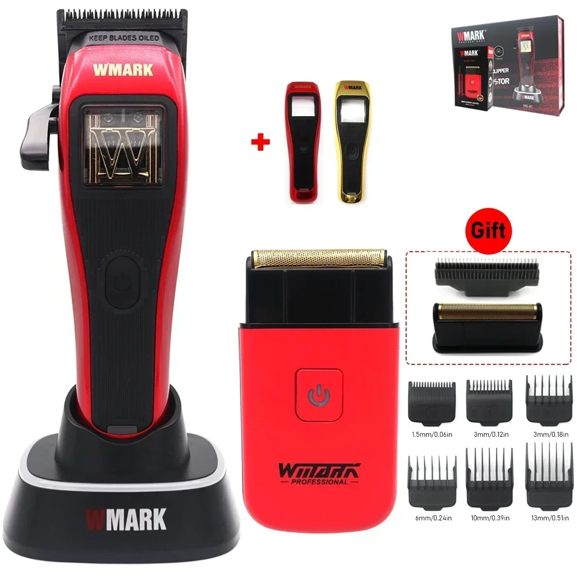 WMARK X1 7901 Professional Barber Cutting Machines Kit Magnetic Vector Motor DLC Blade Base Charger Hair Clipper Electric Shaver