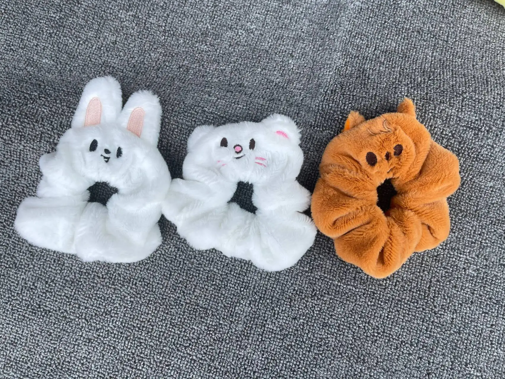 حبل شعر مطرز برسوم كارتونية من SKZOO Bang Chan Lee Know Felix، حلقة شعر مرنة عالية الجودة، مروحة أطفال ضالة حصرية