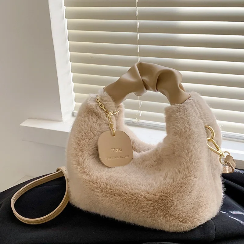 

New Plush Handbag with Texture, Large Capacity, Fashionable Winter Crossbody, Single Shoulder and Crossbody Bag for Women 2023