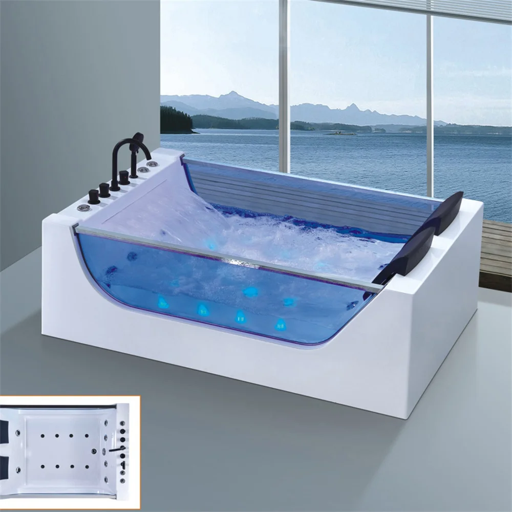 

Waterfall White Acrylic Modern Design Massage Transparent Glass Bath Tubs