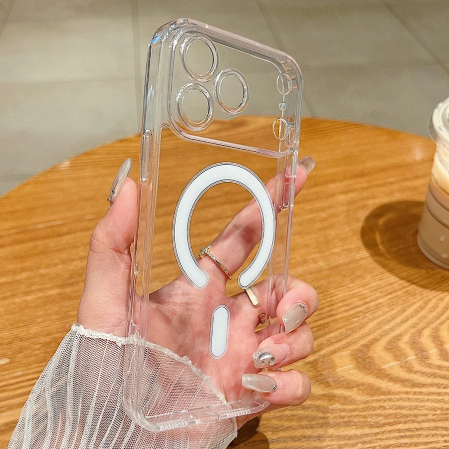 

Ультратонкий магнитный прозрачный чехол для Magsafe для iPhone 17 Air 16 15 14 13 11 12 Pro Max, противоударный чехол для беспроводной зарядки