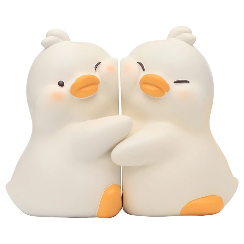 Cute Hug Ducks Decorative Bookends Resin Book Holders For Shelf Desk Office Bedroom Decoration, Duck Figurines Ornament