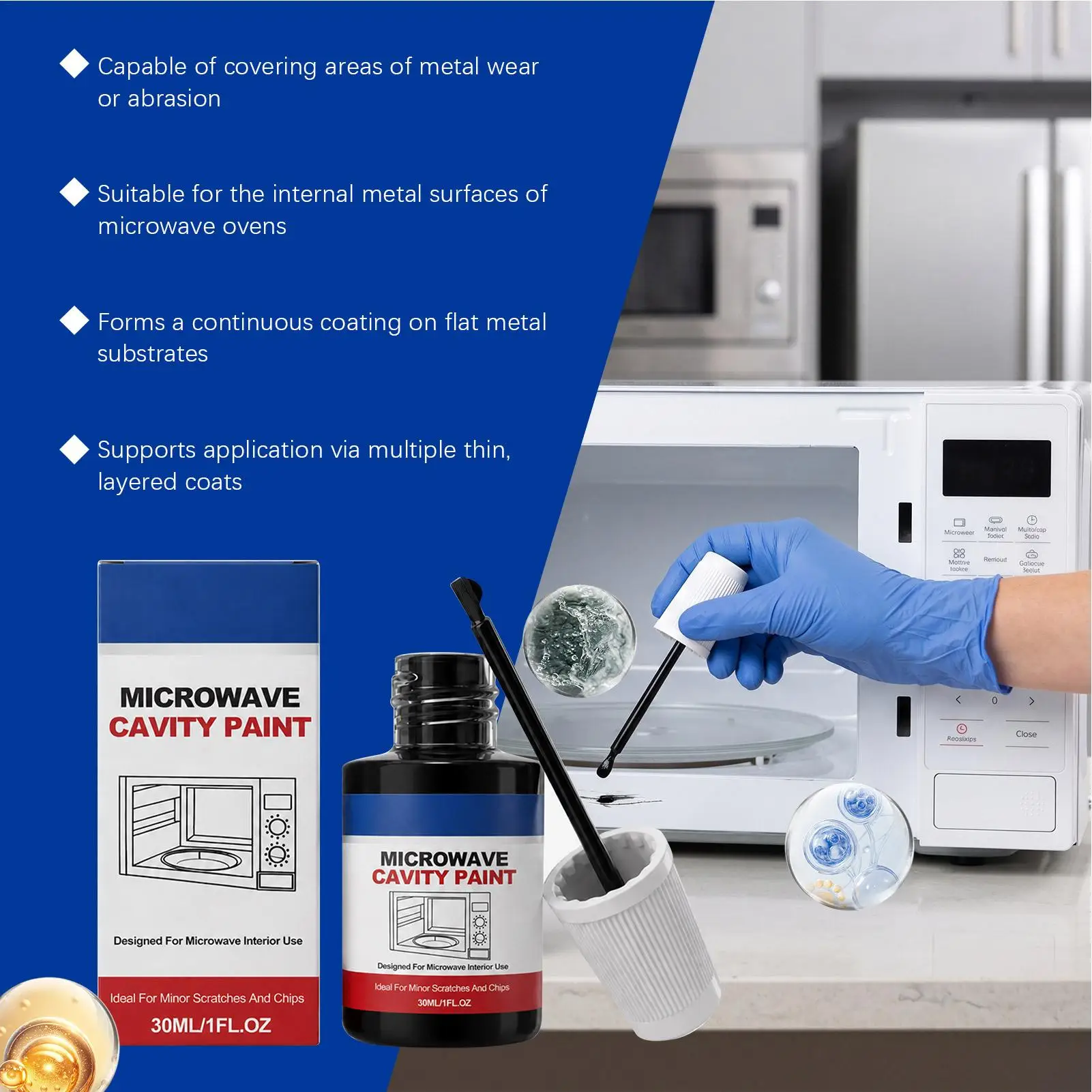 Microwave Paint Inside 30ml Black Heat Resistant Food Safe with Brush Appliance Repair Paint for Kitchen Home Office