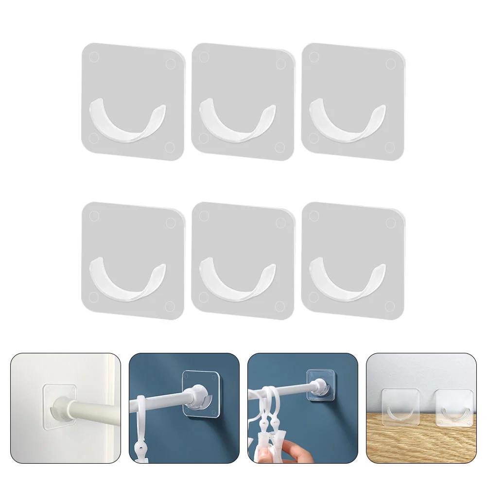 

6 Pcs Nail-Free Pole Bracket Shower Rod Holders Curtain Racks Practical Mounts Clothes Hanging Hooks