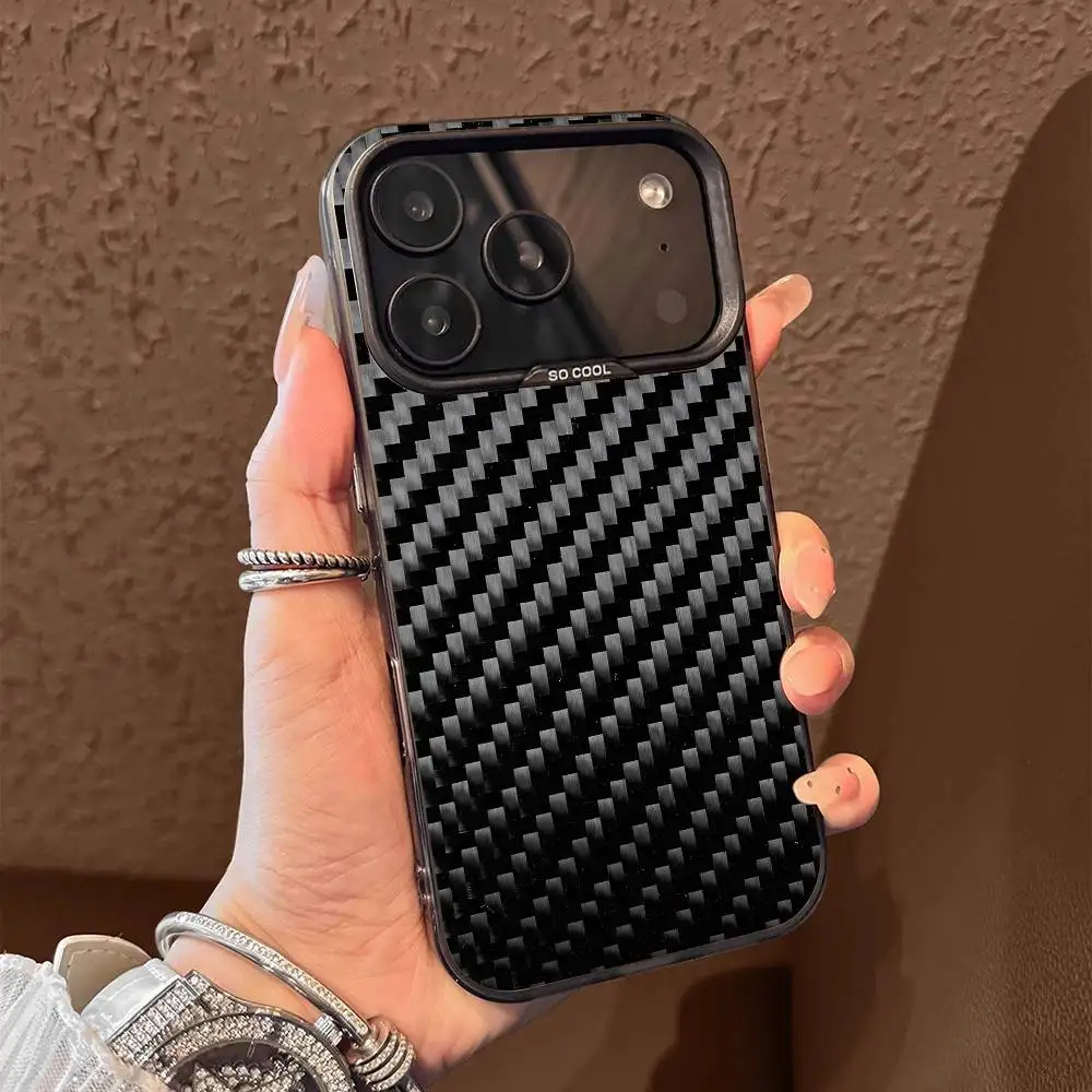 For Carbon Fiber Pattern Painting Phone Case iPhone 15,17,11,14,13,16,12,E,Max,Plus,Air,Pro,Mini Black Matte Cover
