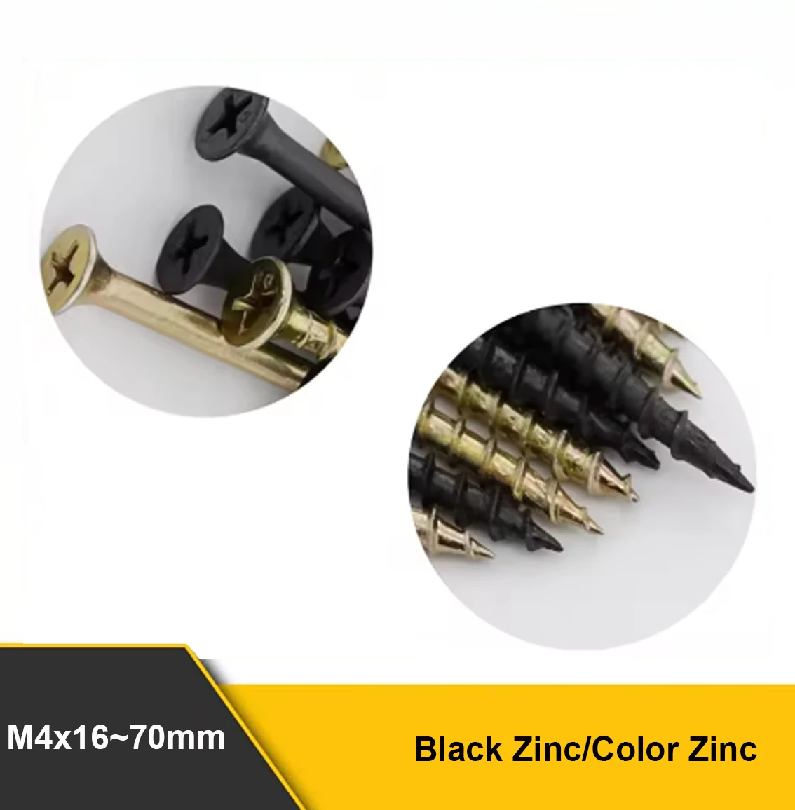 50-200pcs Black Zinc/Color Zinc M4x16~70mm Phillips Countersunk Head Wood Screws Cross Flat Head Self Tapping Silk Fiber Nail