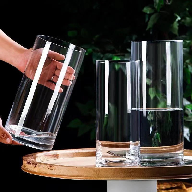 

Modern Simplified Straight Cylinder Sodium Calcium Glass Vase Wedding Celebration Floor Standing Road Guide Home Decor