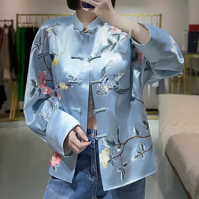 

New Chinese Modified Cheongsam Tang Suit National Embroidered Women's Top Spring Autumn Vintage Acetic Acid Loose Hanfu Jacket