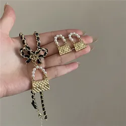Ins Style French Hand Woven Leather Rope Chain Bow Necklace