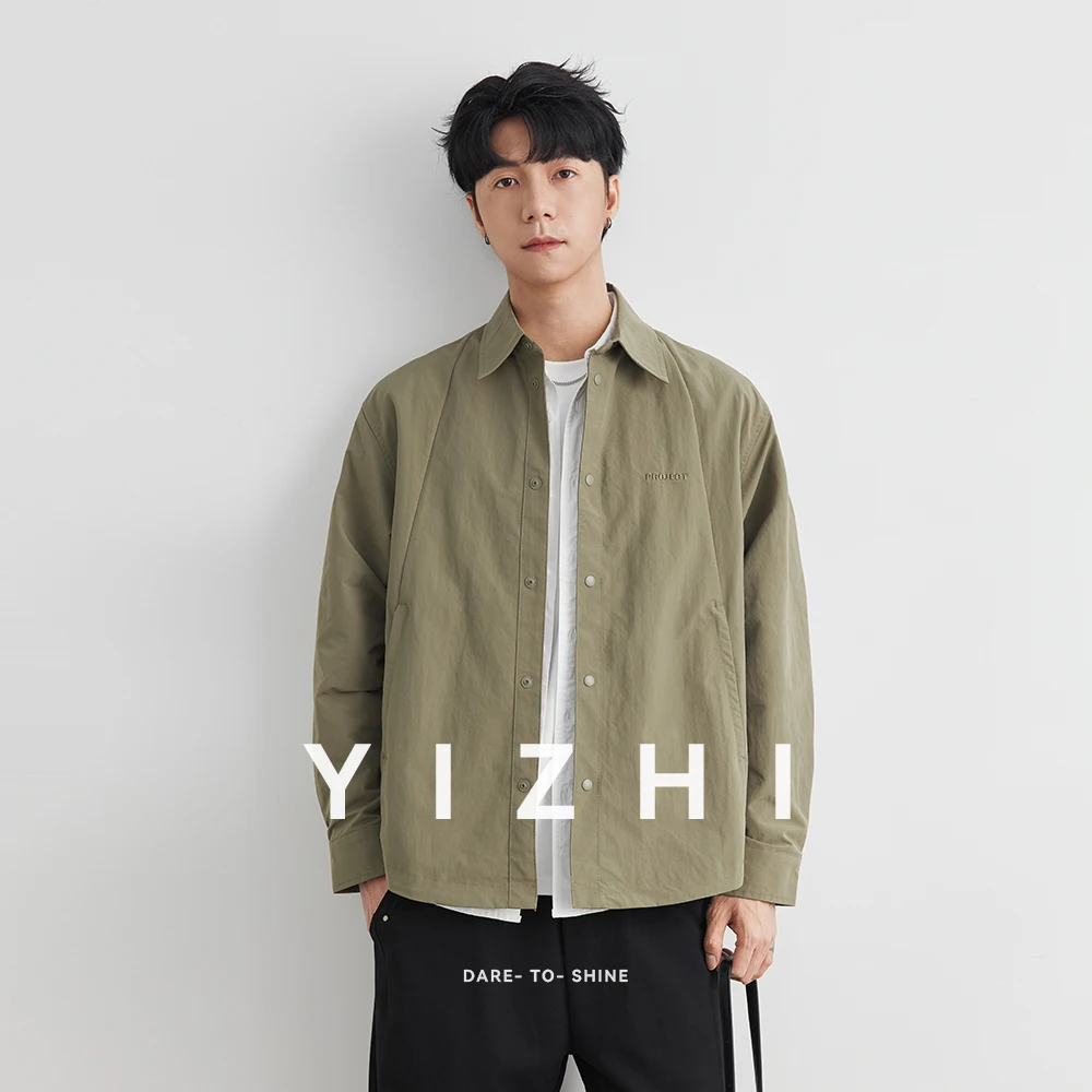 Fashion Men's Embroidery Pattern Shirts Pure 100% Polyester Autumn Solid Color Long-Sleeve Casual Business Formal Dress Men